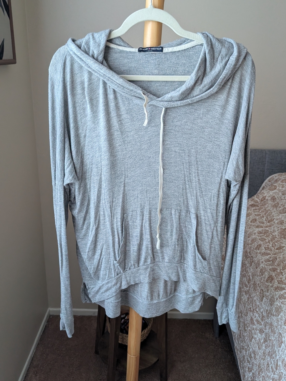 Brandy Melville Gray Hooded Pullover Sweatshirt